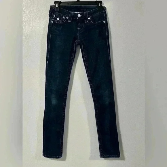True Religion Jeans Womens Size 25 Dark Blue Skinny Triangular Pocket U Stitch - Picture 6 of 9